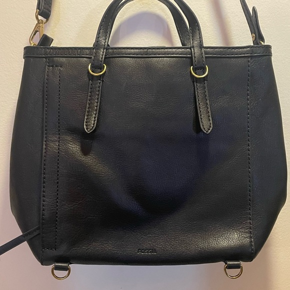 Fossil Black Multicolor Leather & Fur Bag Shoulder Strap Backpack Crossbody. - Picture 2 of 11